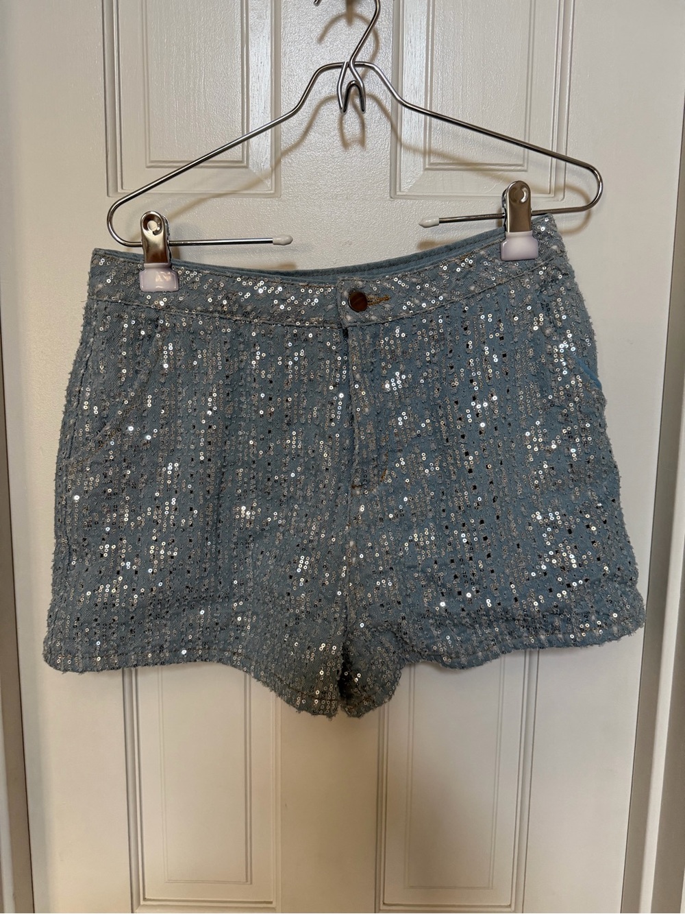 Sequin Embellished Women's Shorts - Light Blue
